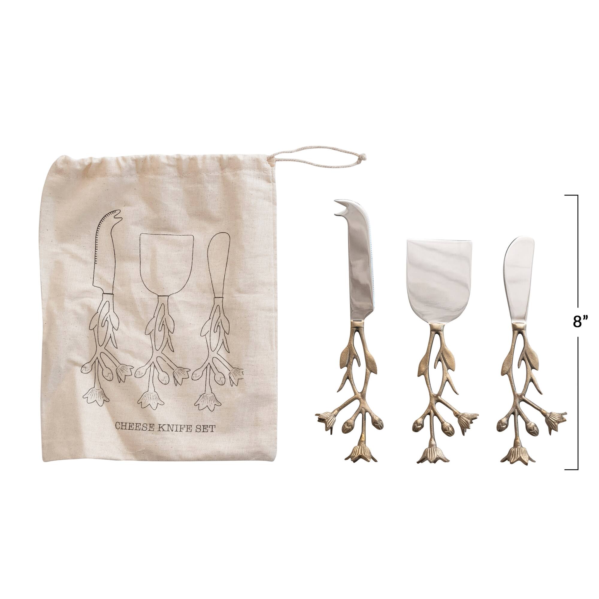 Hello Honey® Stainless Steel & Brass Cheese Knives, 3ct.